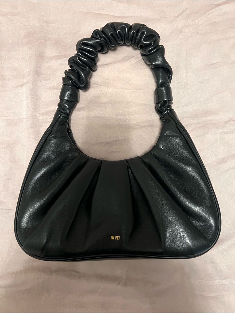 JW PEI Black Ruched Handle Hobo Bag
